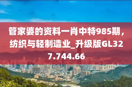 管家婆的资料一肖中特985期，纺织与轻制造业_升级版GL327.744.66