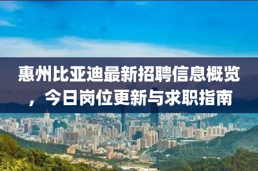 惠州比亚迪最新招聘信息概览，今日岗位更新与求职指南